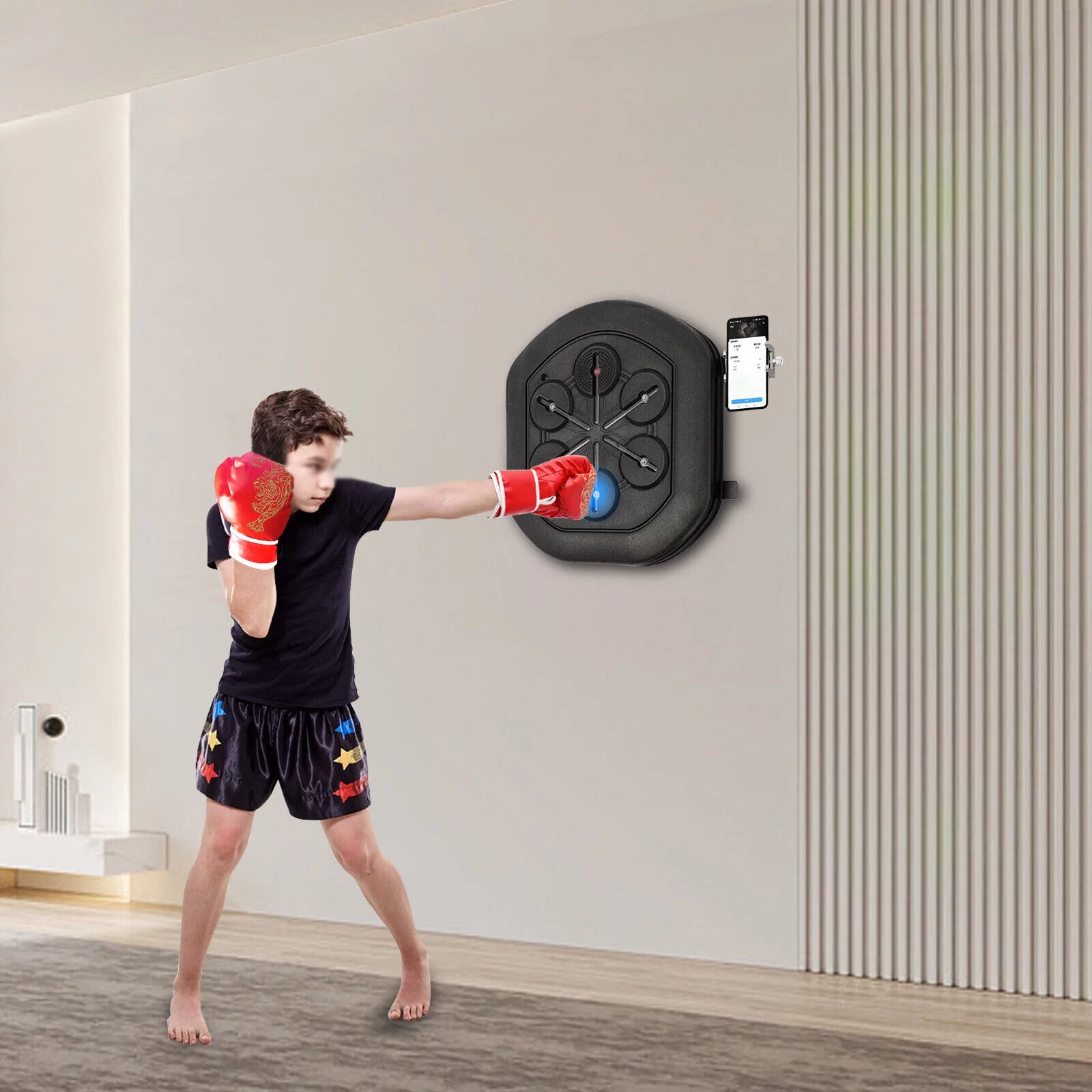 Smart Wall Mounted Music Boxing Machine,Electronic Music Boxing Machine W/ Stand, USB Charging Boxing Equipment W/ Bluetooth LED
