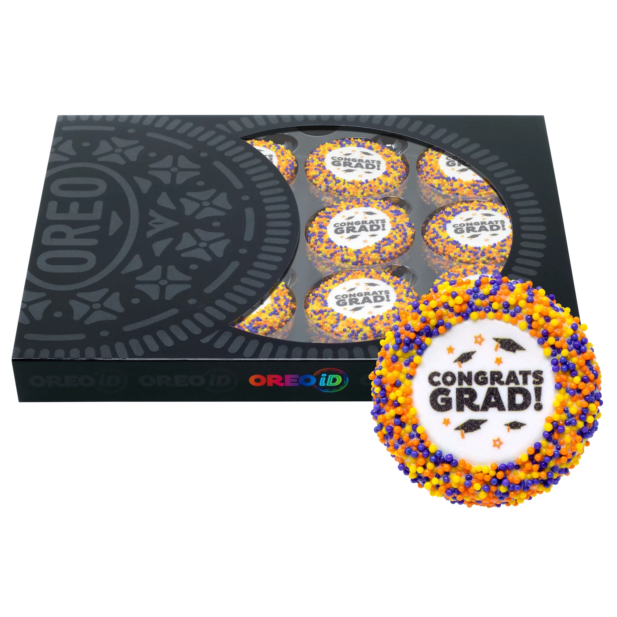 OREOiD Graduation Cookies Gift Box, Chocolate Sandwich Cookies with White Chocolate and Sprinkles, 12ct cookies Box