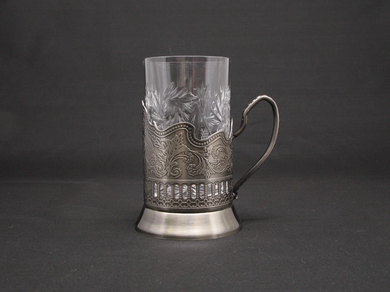 Set of Crystal Hot Tea tempered Glass 8.5 oz w/ Metal Glass Holder Podstakannik - Sutable for Hot or Cold liquids