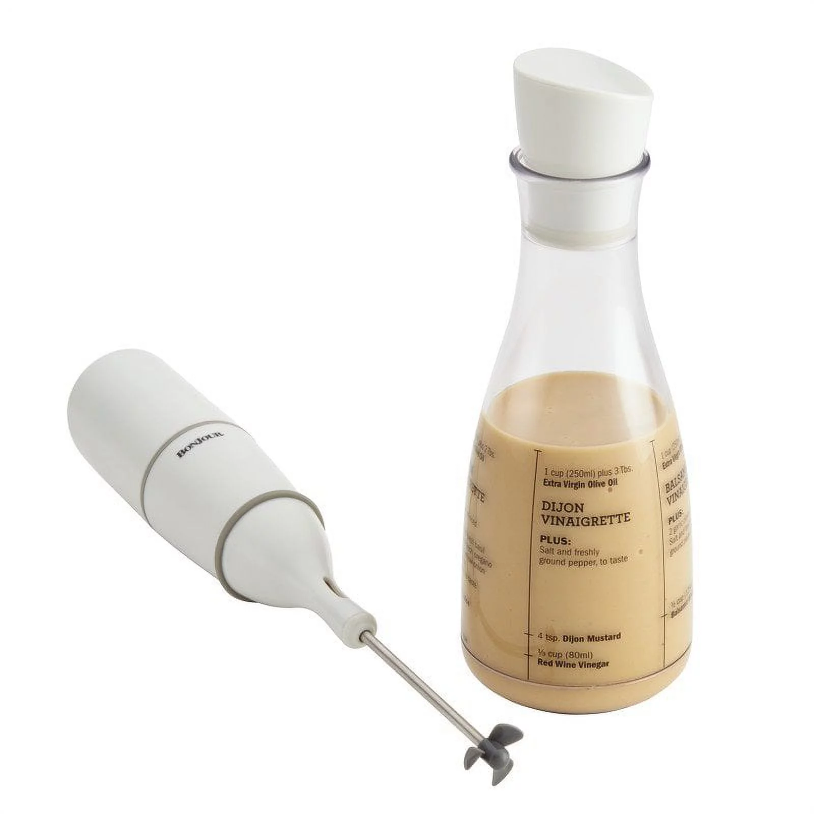 BonJour Chef's Tools Plastic Salad Dressing Carafe and Handheld Mixer, 12 oz, Salad Chef