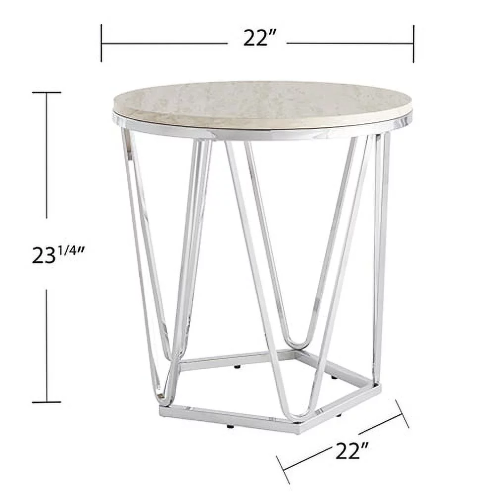 Southern Home Leaci Faux Stone Round Side Table, Chrome