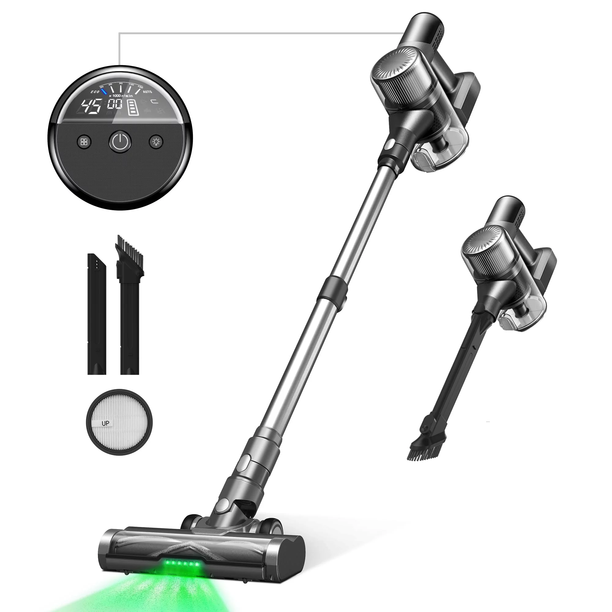 MOOSOO New Stick Vacuum Cleaner with LED Display, Motorized Brush for Pet Hair Hard Floor Carpet