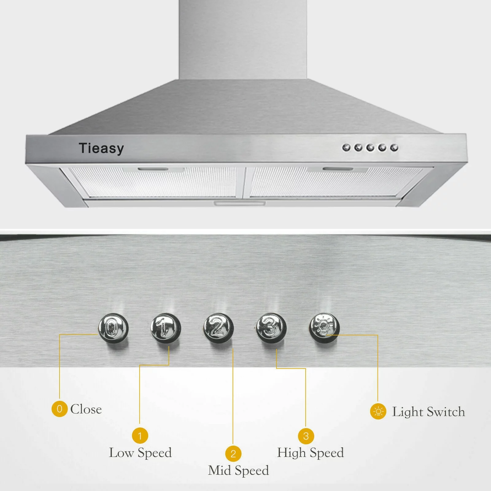 Wall Mount Range Hood 30 inch Stainless Steel Stove Vent Hood with 3 Speed Kitchen Exhaust Fan