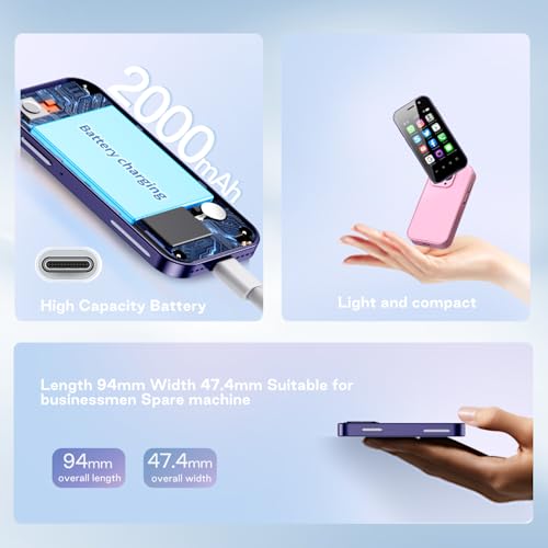 4G Unlocked Mini Phone,14 Pro Kids Pocket Phone with 9.0 Android System, Support Quad Core Dual SIM Face ID (2GB+16GB)(Pink)