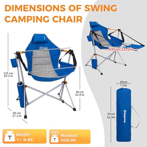 KingCamp Hammock Chair with Footrest, Swinging Portable Folding Camping Chairs for Adults MAX 400lbs Heavy Duty Foldable Oversized Rocker with Cup Holder Pillow for Outdoor Beach Patio Sport Lawn
