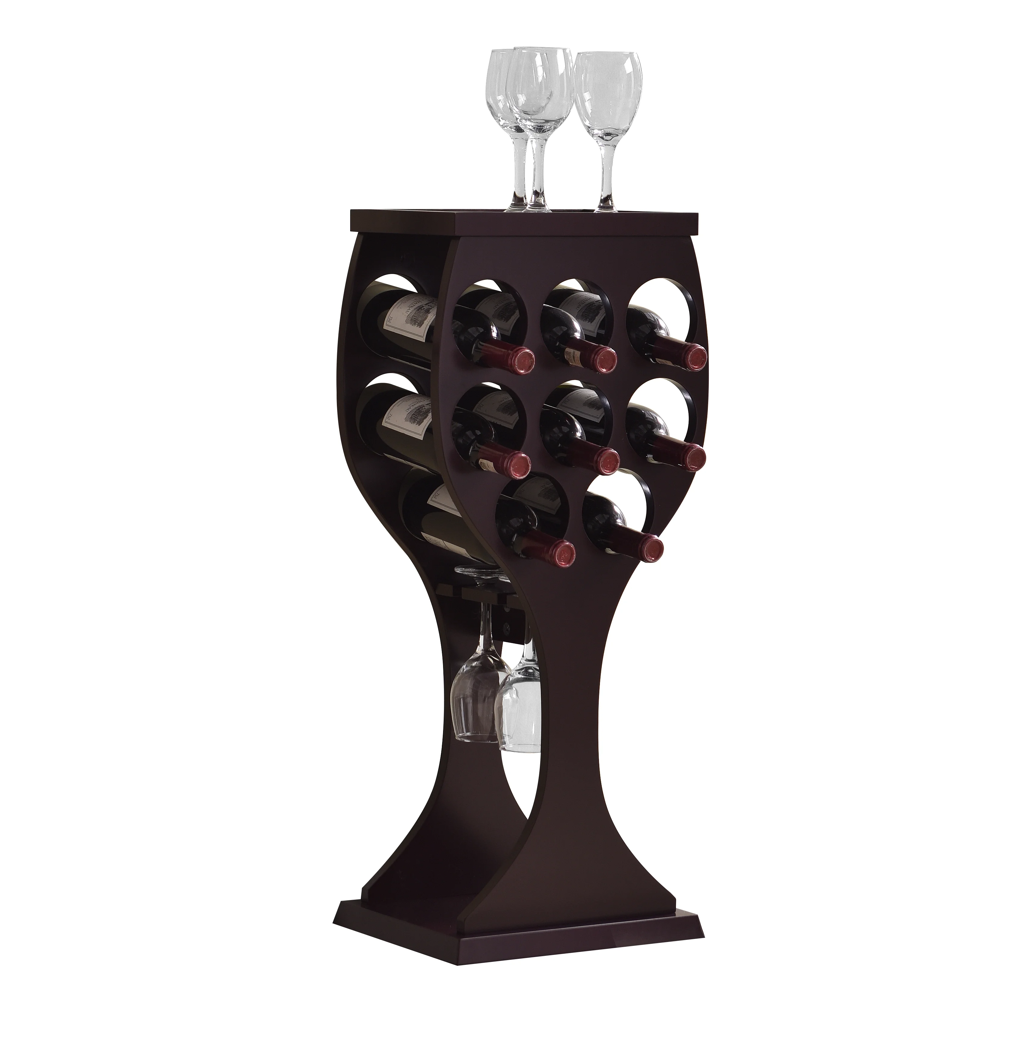 Kings Brand Furniture - Freestanding Wine Rack & Cabinet - Holds 8 Bottles, Glass Holder & Top Shelf Storage