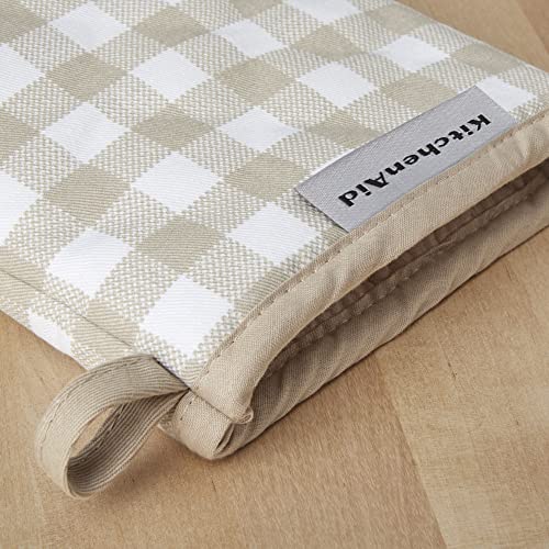 KitchenAid Gingham Cotton Mini Oven Mitt 2-Pack Set, Passion Red, 5.5