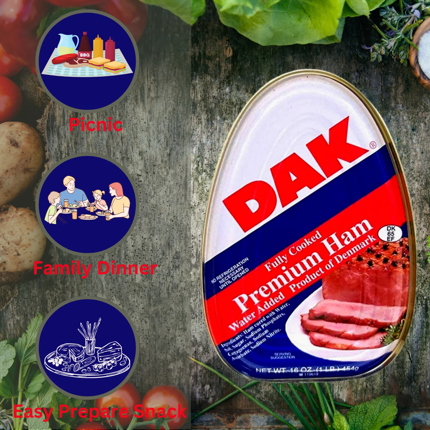 Premium Canned Ham 16oz Easy Open Can Fully Cooked Ready to Eat Camping Picnic Meal Breakfast Lunch Snack Premade Valentines Birthday Party Dinner Main Dish Salad Sandwich Glazed Meat, Pack of 2