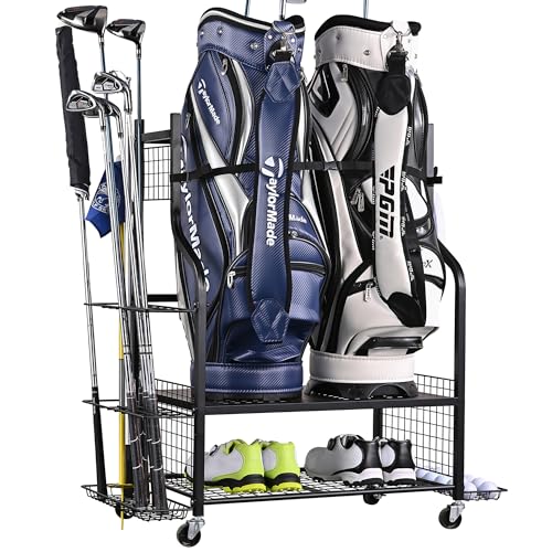 PLKOW Golf Bag Storage Garage Organizer, Extra Large Size Golf Bag Storage Stand and Golf Equipment Rack for Garage,Shed, Basement