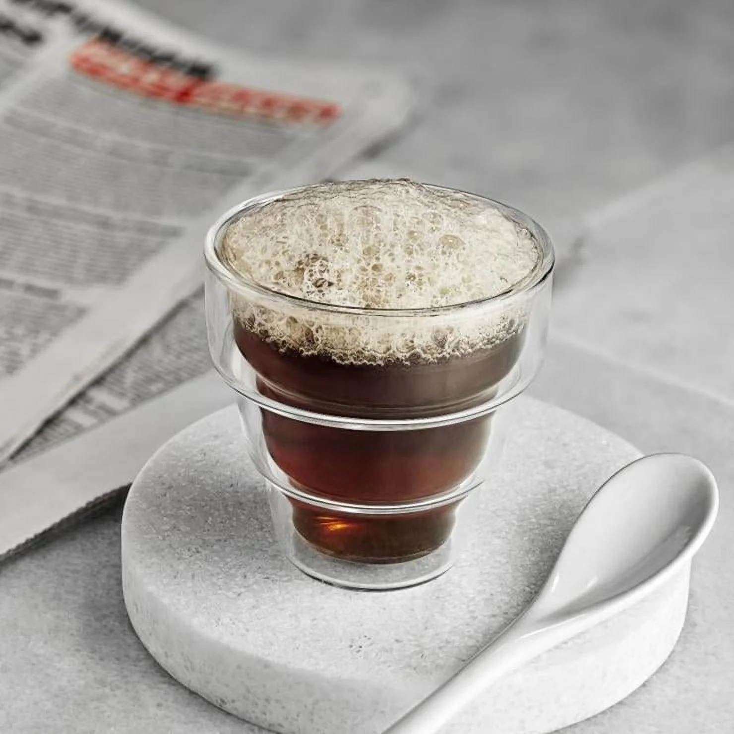 JoyJolt Palo Double Wall Tiered Glass Espresso Mugs (Set of 4) Clear Stackable Espresso Glass Cups