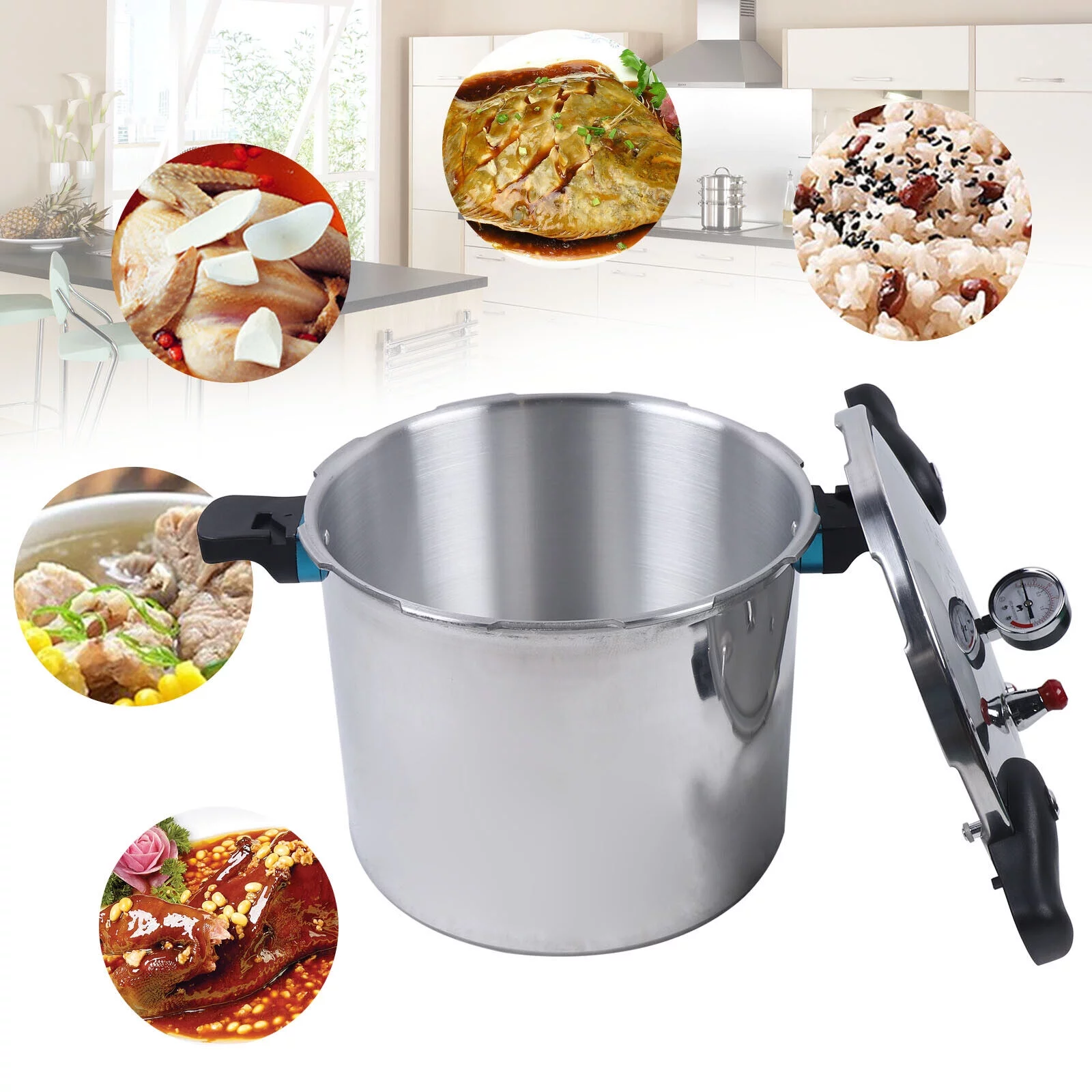 MIDUO Aluminium Pressure Cooker  22L Fast Cooking Gas Stoves Cooker 32cm Cooker Preserver with Steam Guage