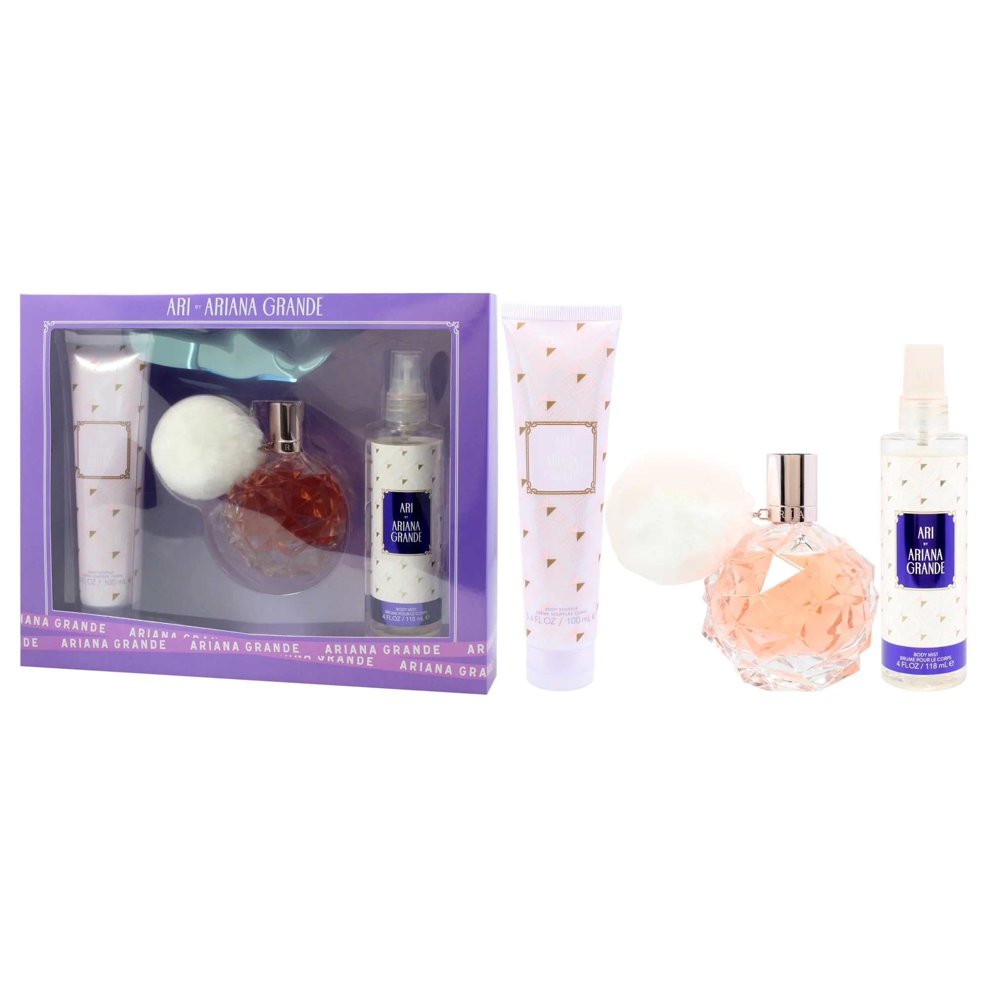 Ariana Grande Ari , 3 Pc Gift Set 3.4oz EDP Spray, 3.4oz Body Souffle, 4oz Body Mist