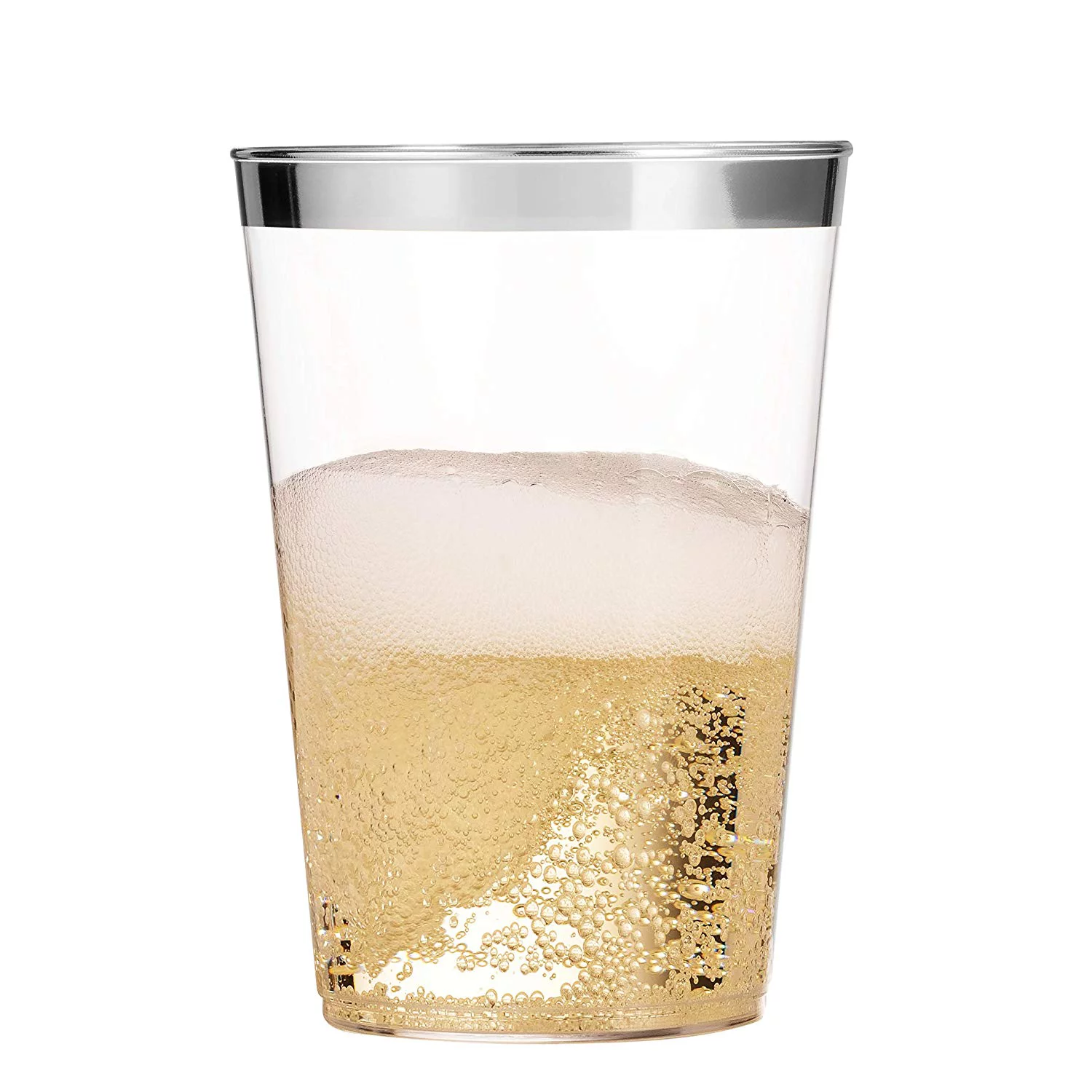 100 Silver Plastic Cups 10 Oz Clear Plastic Cups Tumblers Silver Rimmed Cups Fancy Disposable Wedding Cups Elegant Party Cups with Silver Rim