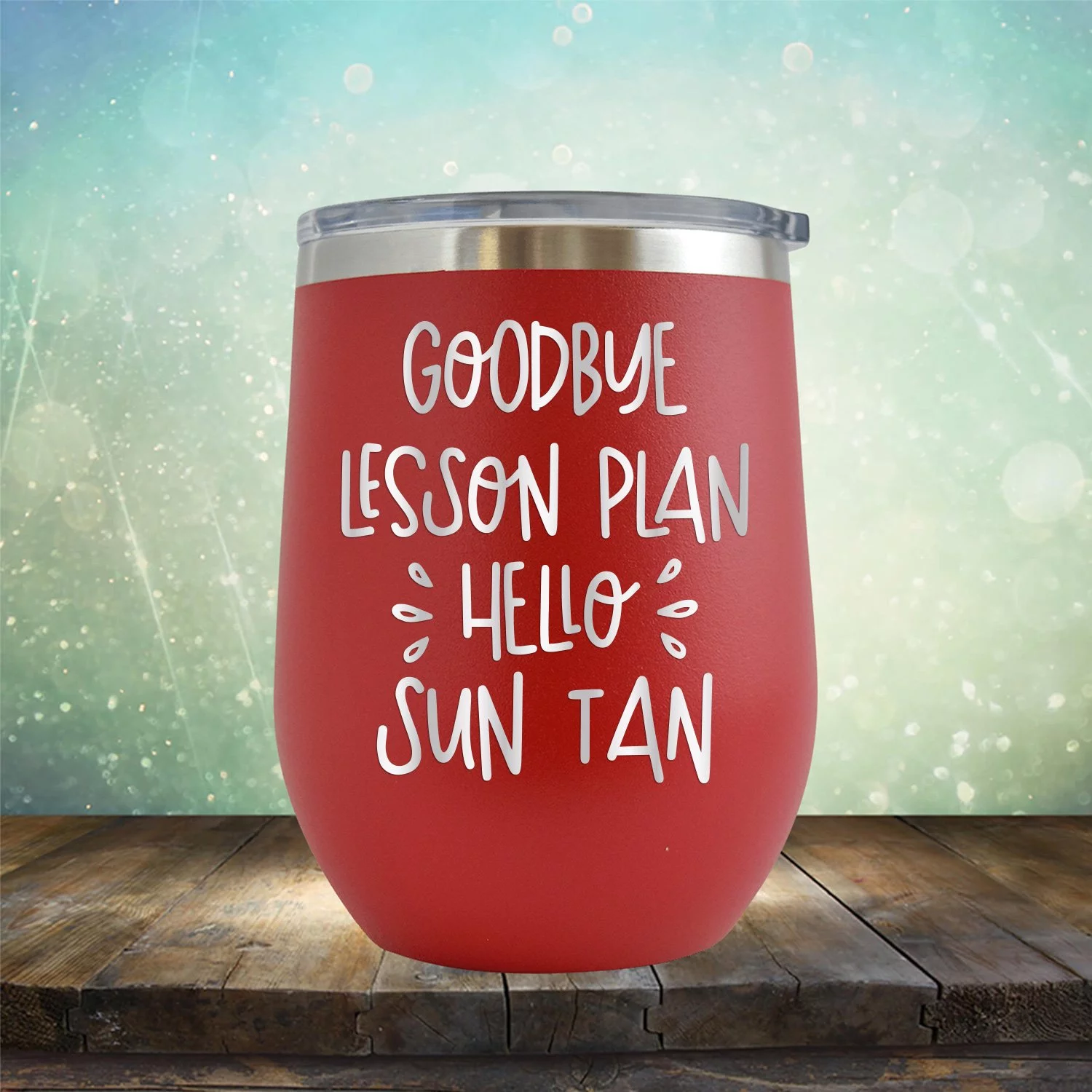 Goodbye Lesson Plan Hello Sun Tan - Engraved 12 oz Red Wine Cup Unique Funny Birthday Gift Graduation Gifts for Men or Women Teacher Professor Beach Summer Sand Sun