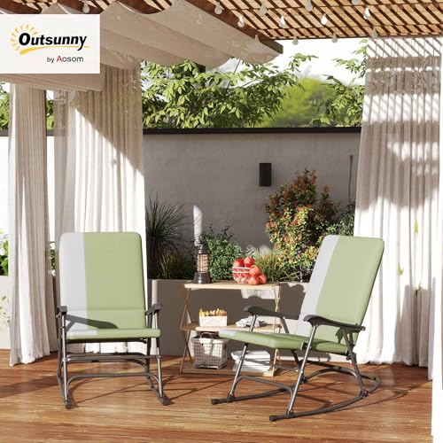 Outsunny Folding Outdoor Rocking Chairs Set of 2, Oversized Outdoor Rocking Camping Chair with 400 lbs. Capacity, Wide Seat, Padded High Back for Patio, Porch, Garden, Dark Green
