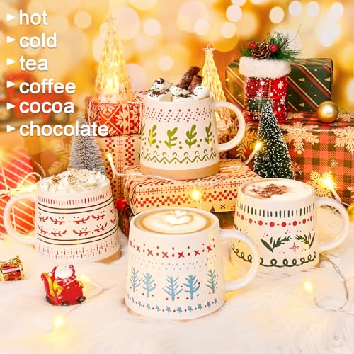 Maustic Christmas Mugs Set of 4, Holiday Coffee Mugs with Festive Christmas Themed Design, Hot Chocolate Hot Cocoa Cups, Family Gifts, 14 Oz