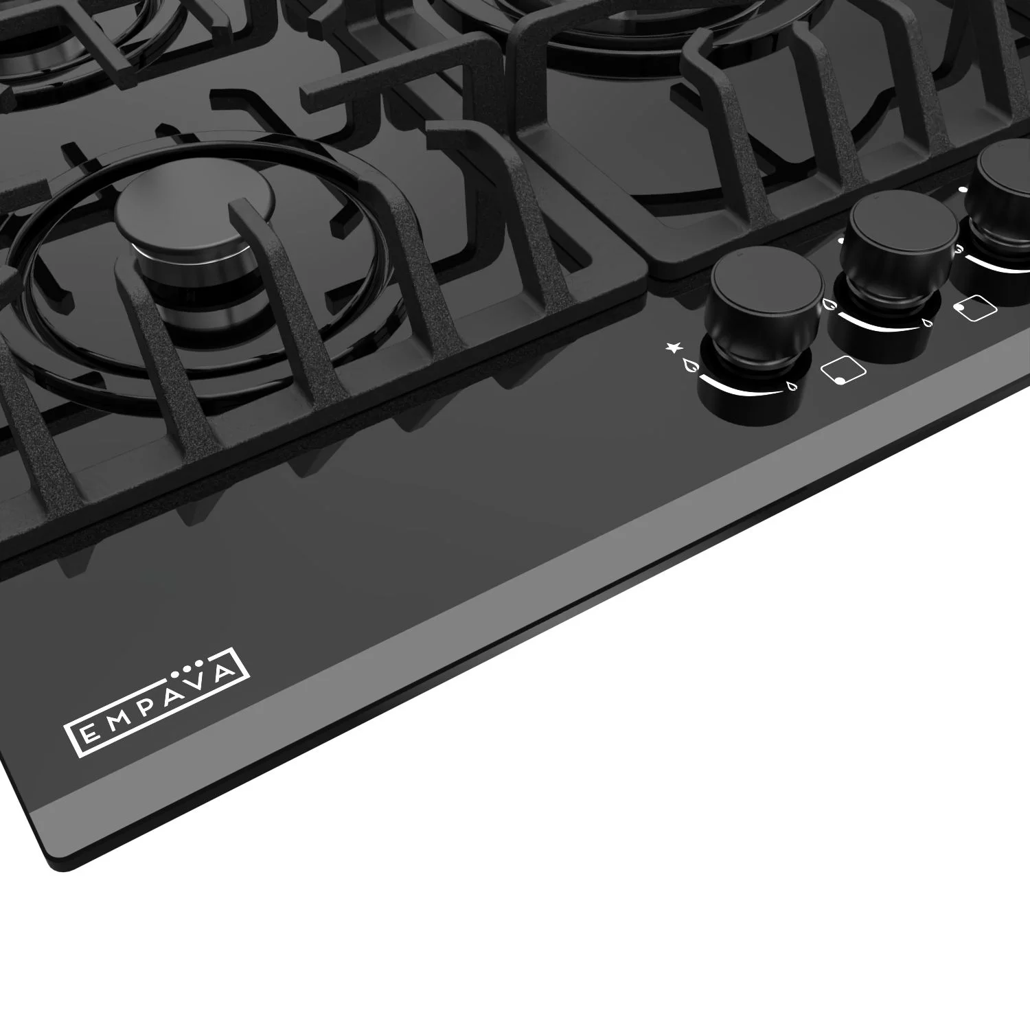 Empava 30 in. Gas Stove Cooktop 5 Italy Sabaf Sealed Burners NG/LPG Convertible in Black Tempered Glass , EMPA-30GC26