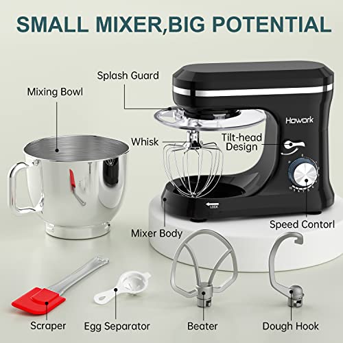 HOWORK Electric Stand Mixer,10+p Speeds With 6.5QT Stainless Steel Bowl,Dough Hook, Wire Whip & Beater,for Most Home Cooks,Cream White