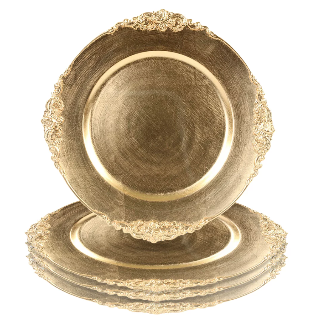 Koyal Wholesale Vintage Acrylic Charger Plate, Gold (Pack of 4) for Weddings Table Settings Décor