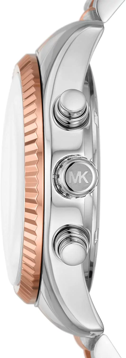 Michael Kors Lexington Womens Two Tone Rose Gold Silver Chronograph Watch MK7219