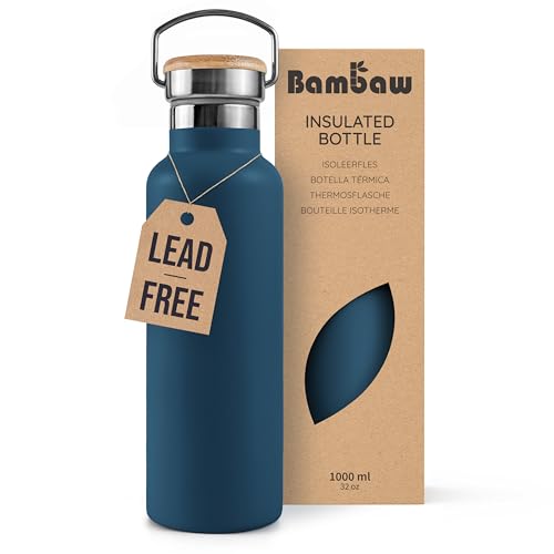 Bambaw 32 oz Water Bottle | Insulated Water Bottles | Water Bottle Stainless Steel | Insulated Travel Water Bottle | Insulated Water Bottle | Stainless Steel Water Bottles | 1 Liter Water Bottles