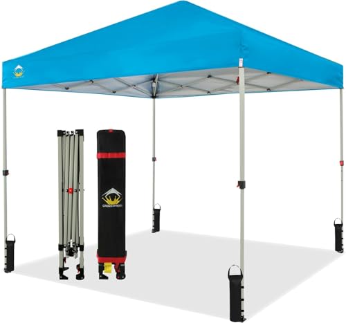 CROWN SHADES 10x10 Pop Up Canopy - Beach Tent with One Push Setup - Easy Outdoor Sun Shade for Events, Parties, Camping - Gazebo with STO-N-Go Cover Bag, Silver Coated Top, White