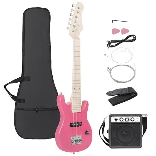 Smartxchoices 30 Inch Electric Guitar, Starter Kit for Kids with 5W Amplifier,Picks, Gig Bag, Shoulder Strap, Cable & Accessory Kit,Solid Wood Body, Black