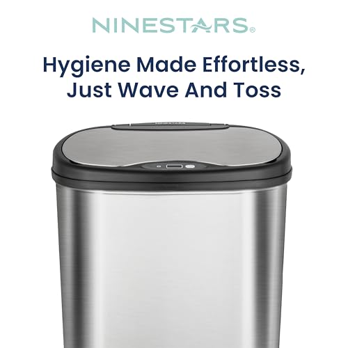 NINESTARS Stainless Steel DZT-50-25 Motion Sensor Trash Can, Large, 50liters, Silver
