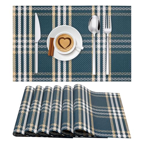 Gold Placemats Set of 6 Rectangle Pressed Vinyl Table Mats Heat Resistant Non-Slip Washable Wipeable Place Mats for Dining Table Indoor Outdoor Flower Dinner Placemats