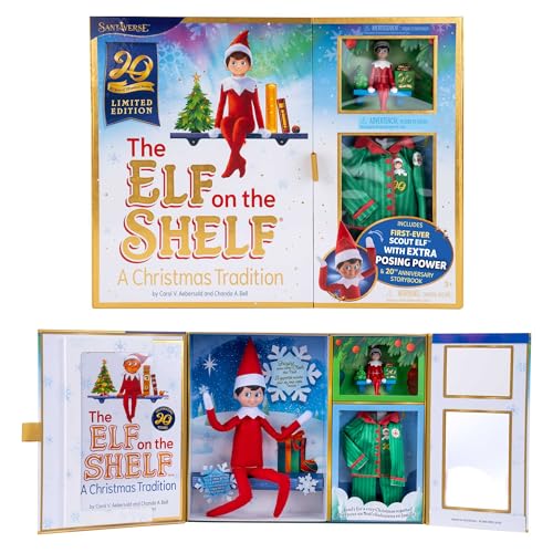 The Elf on the Shelf: A Christmas Tradition Limited 20th Anniversary Edition Box Set - Posable Boy Scout Elf with Blue Eyes, New Edition Storybook and Keepsake with Collectible Pajama Set and Ornament