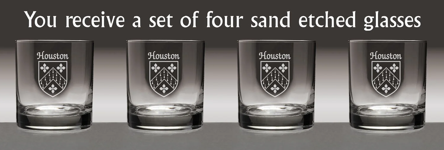 Houston Irish Coat of Arms Tumbler Glasses - Set of 4 (Sand Etched)