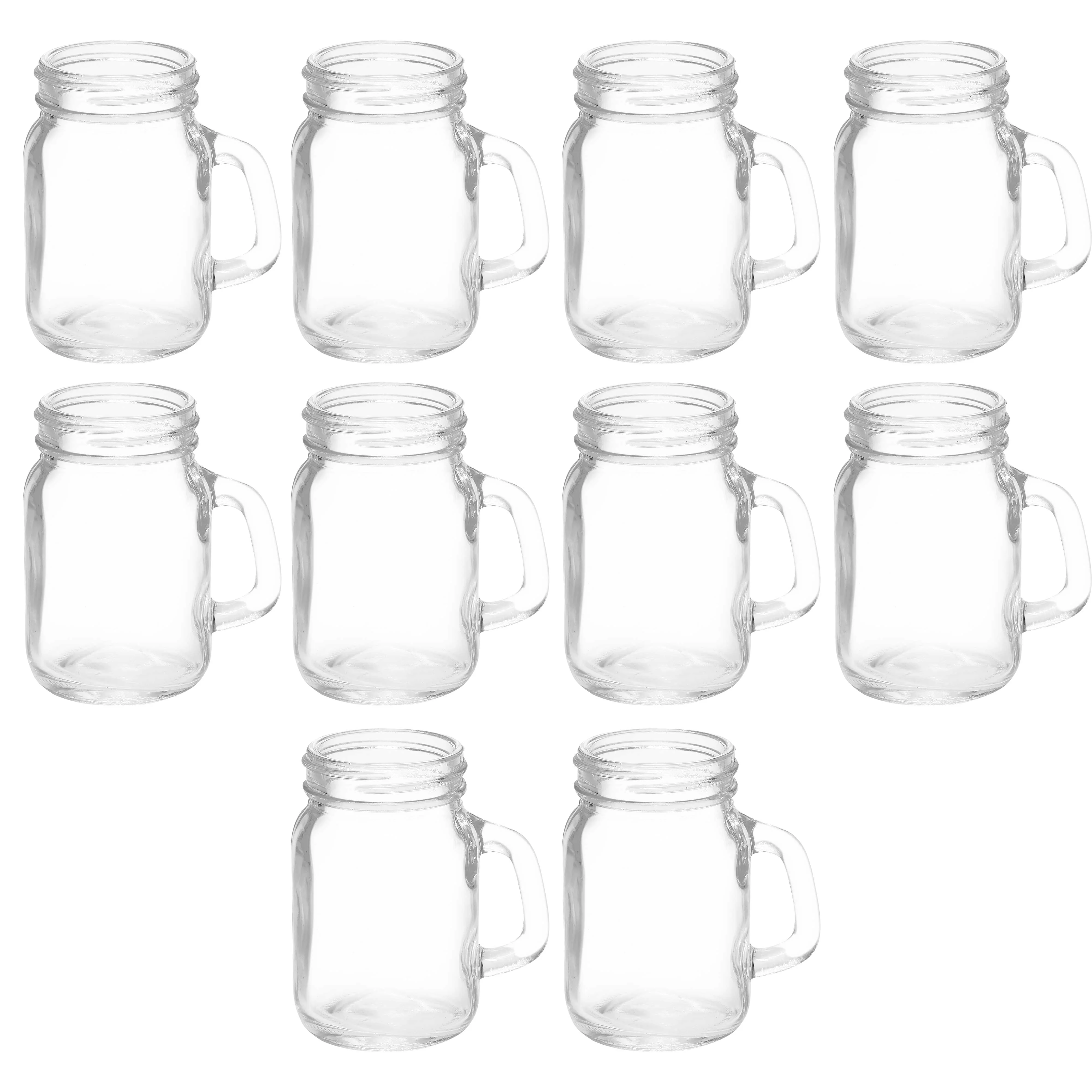 Mason Jar with Handle Set 4.5 oz. Set of 10, Bulk Pack - Sampler Glasses, Glass Jars for Overnight Oats, Candies, Fruits, Pickles, Spices, Beverages - Clear