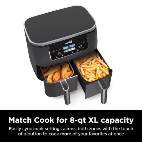 Ninja Foodi 10QT 6-in-1 DualZone Smart XL Air Fryer, 2 Independent 5QT Baskets, Smart Cook Thermometer, Match Cook, Smart Finish, Air Fry, Roast, Bake, Dehydrate, Reheat, Grey, DZ550