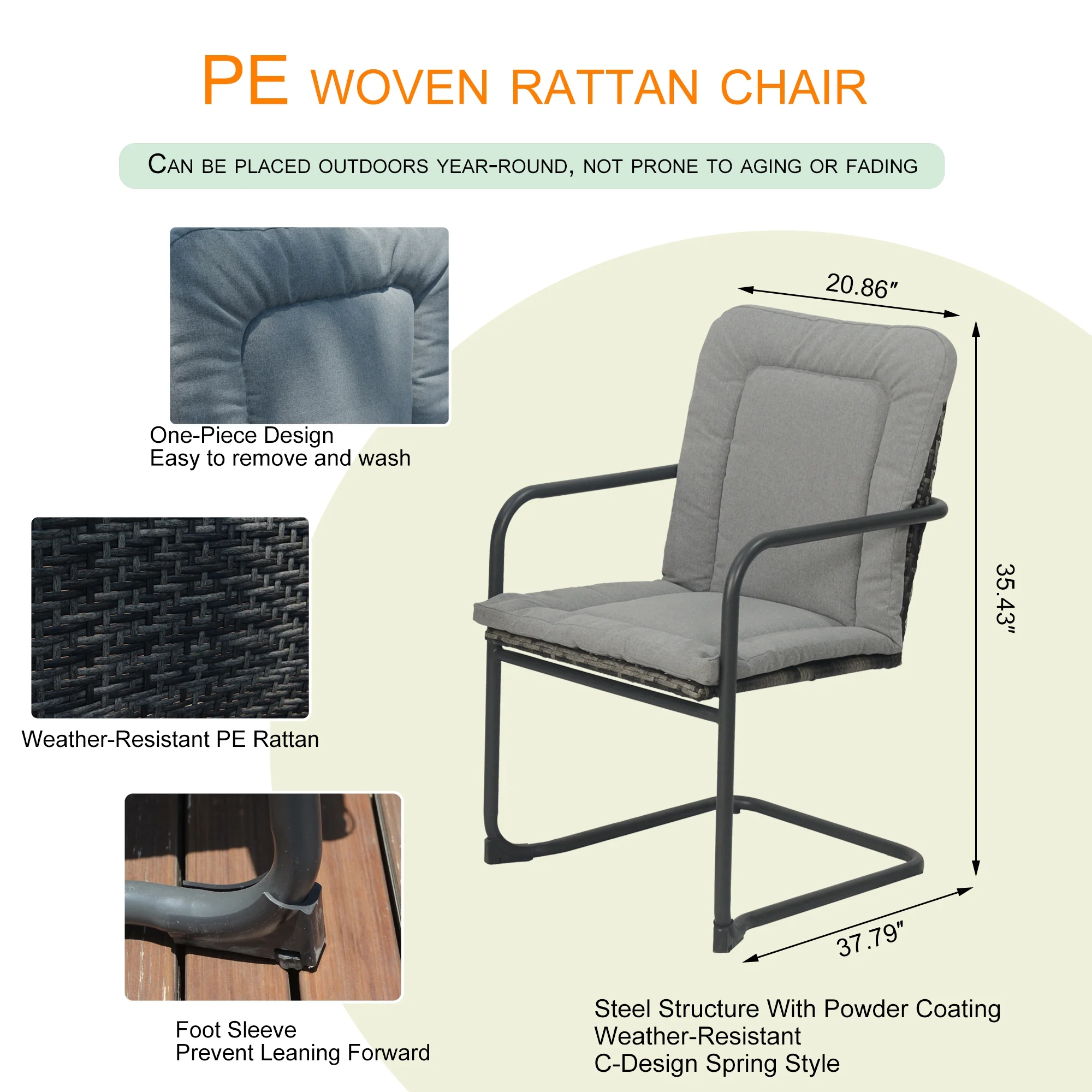 Oasis Casual Emelia 7Pcs Dining Set Six Wicker Spring Chairs,One Tempered Glass Rectangular Table