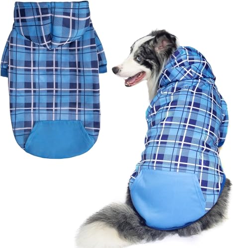 EXPAWLORER Plaid Dog Hoodie - British Style Warm Dog Sweater Shirt with Leash Hole,Pitbull Clothes Outfits,Winter Coat Apparel for All Breeds Puppy Girl Boy-Cat Apparel,Beige Medium