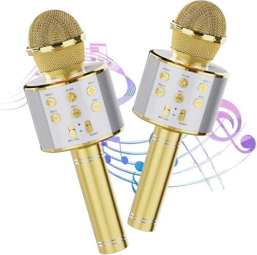 Wireless Bluetooth Karaoke Microphone 2 Pack, 4-in-1 Handheld Mic Speaker for Singing, Karaoke Machine for Phone Android PC, Great Birthday Gifts for Girls Kids Adults for Party,Home KTV