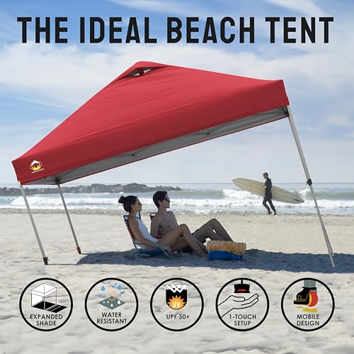CROWN SHADES 10x10 Pop Up Canopy - Beach Tent with One Push Setup - Easy Outdoor Sun Shade for Events, Parties, Camping - Gazebo with STO-N-Go Cover Bag, Silver Coated Top, White