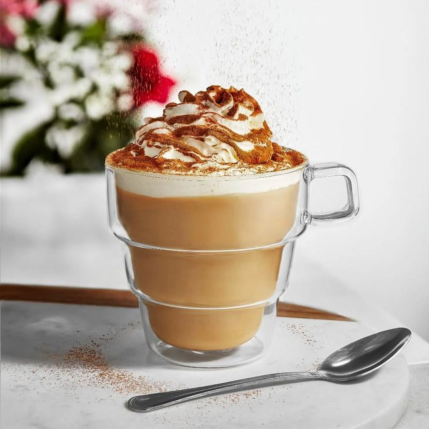 JoyJolt Palo Double Wall Tiered Glass Coffee Mugs, 15.5 oz (Set of 2)