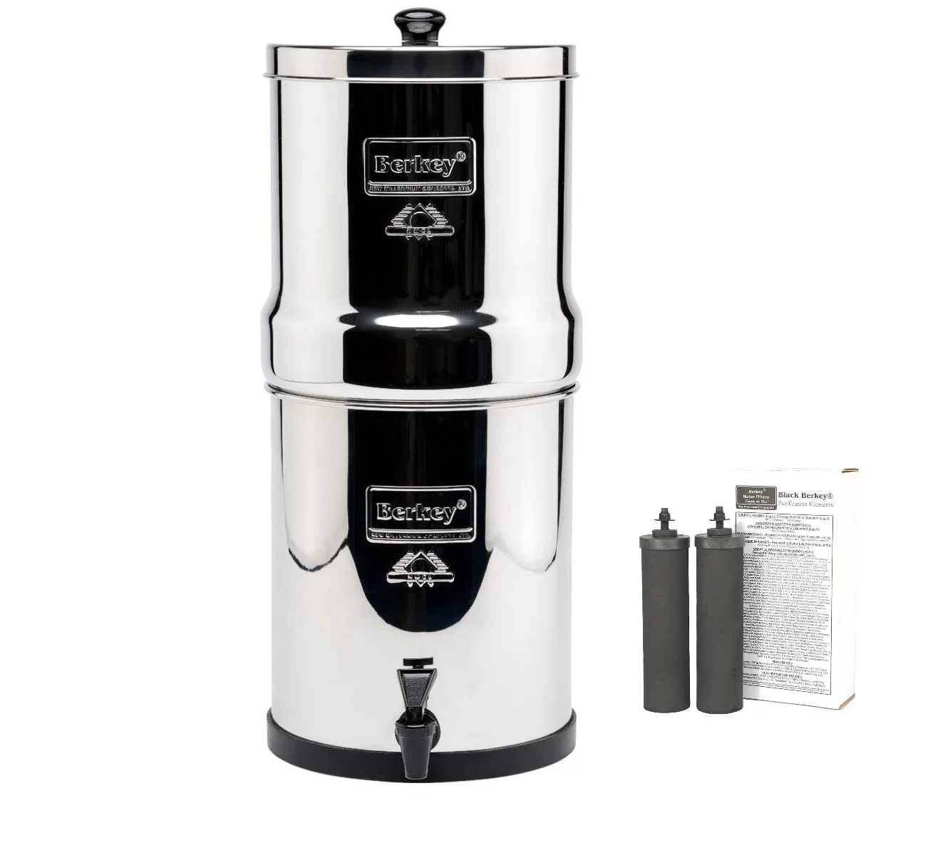 Travel Berkey Stainless Steel Water Filtration System with 2 Black Filters