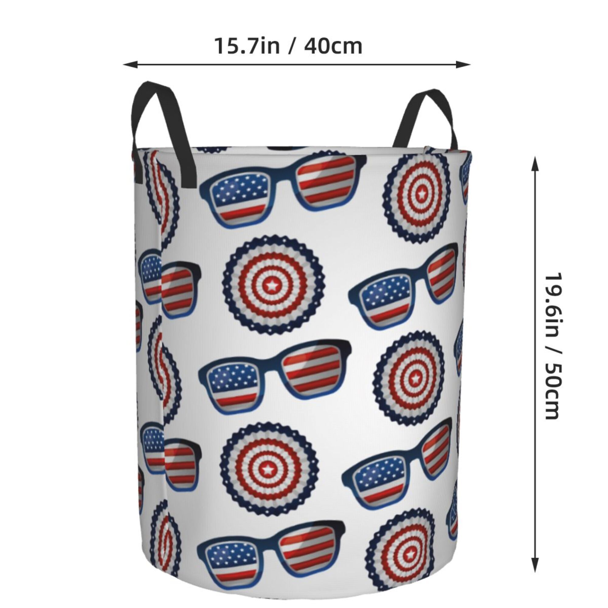 DouZhe Waterproof Collapsible Large Laundry Baskets, Patriotic Day American Flag Prints Circular Hamper with Handles