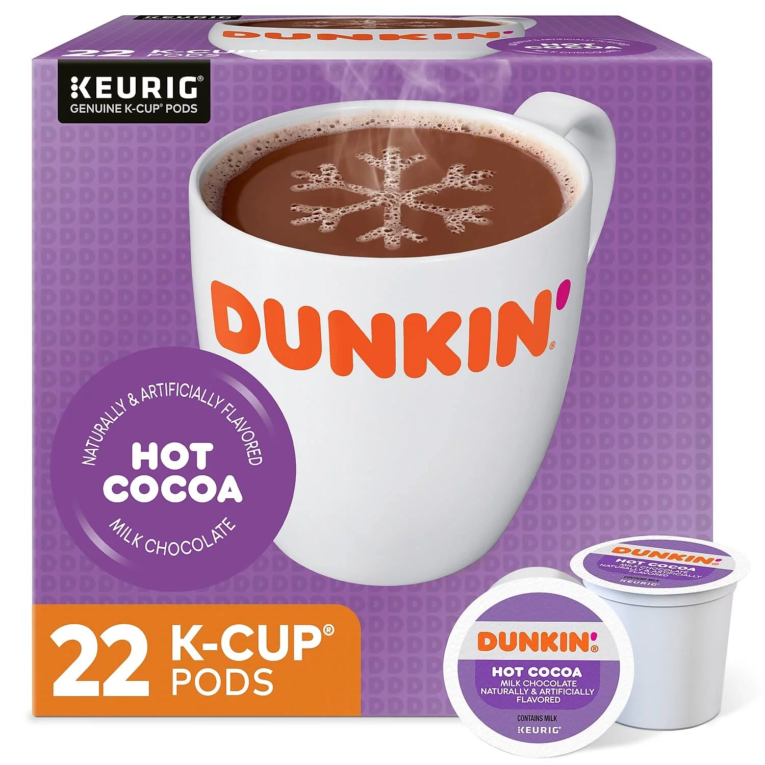 Dunkin, Donuts Milk Chocolate Hot Cocoa, Keurig K-Cup Pods, 22/Box (611227377215) (1261)