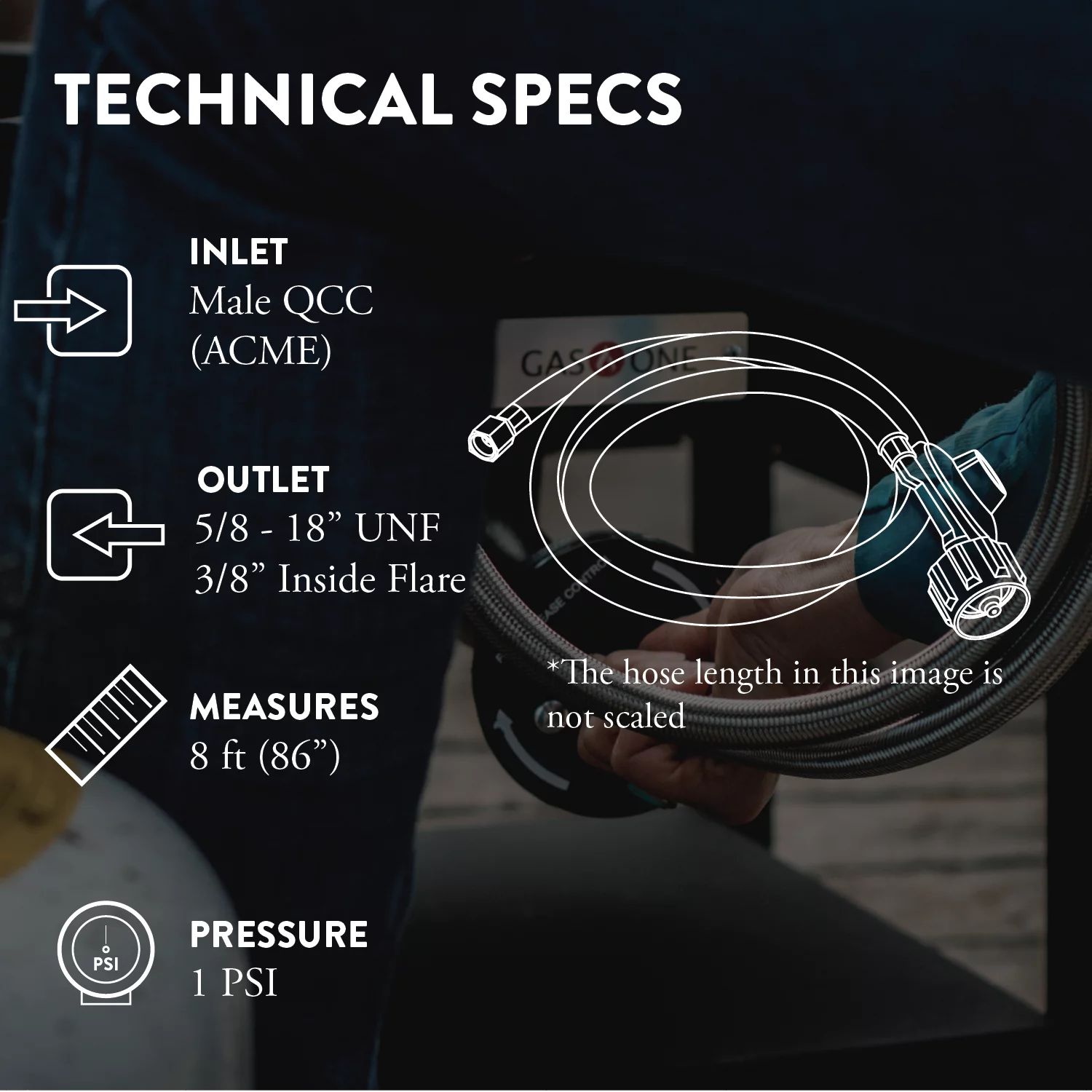 GasOne Propane Regulator 8 Feet Stainless Steel Hose with for Most LP Gas Grill, Heater and Fire Pit Table, 3/8