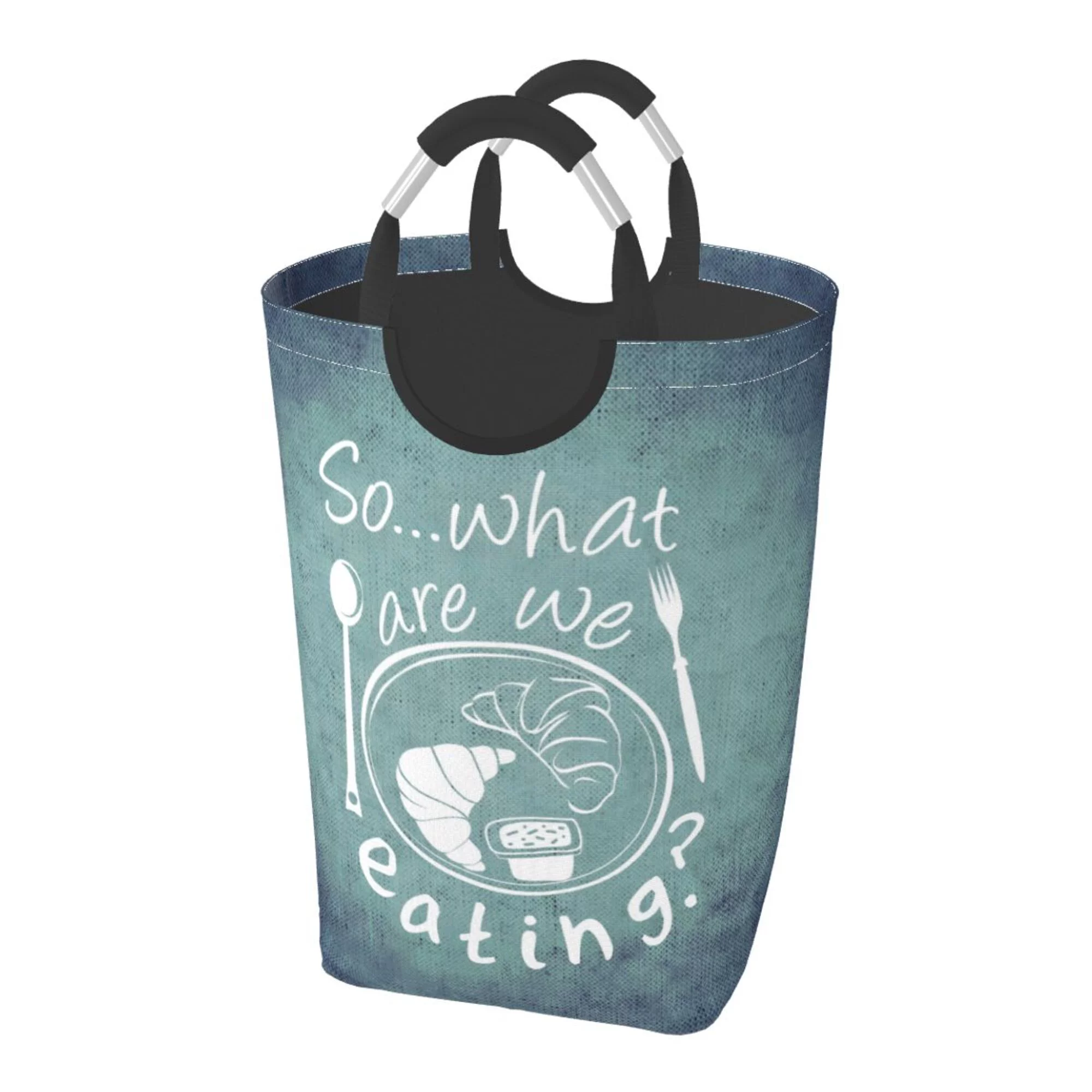 Waterproof Collapsible Laundry Hamper, Cartoon Food Plates Aluminum Handle Laundry Bag Storage Basket, 50L