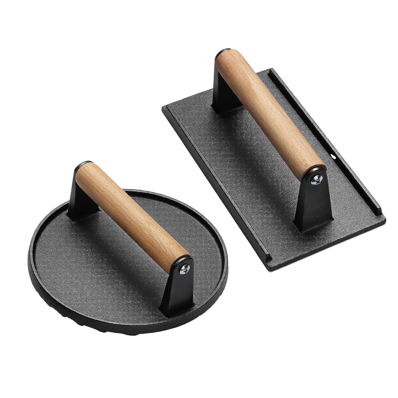 2 Pieces Grill Press BBQ Press Heavy Duty Cast Iron Patty Meat Press Tool for Hand Grabbing Pie BBQ Outdoor Press Meat Steak