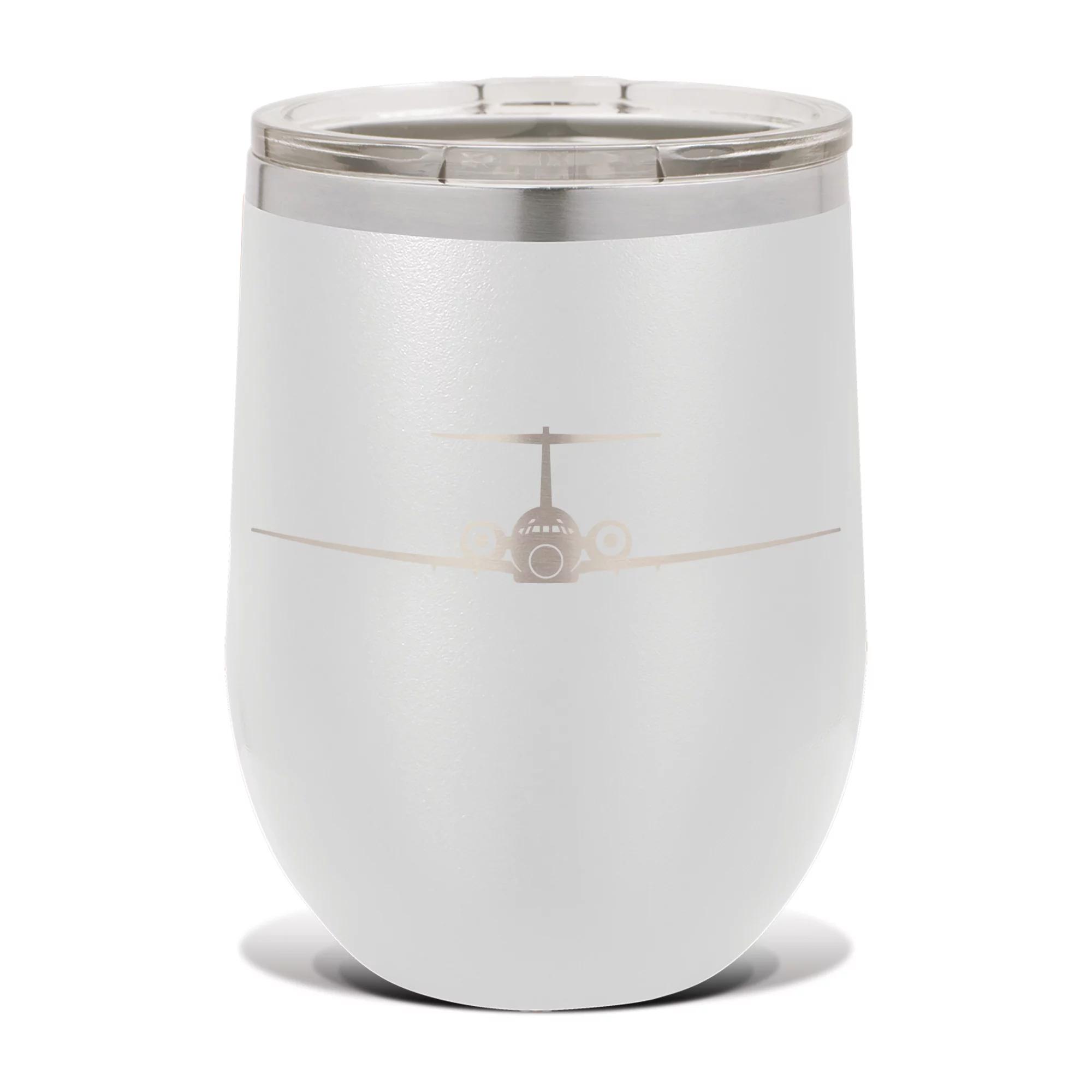 717 Wine Tumbler 12 oz - Laser Engraved - Polar Camel - Stainess Steel - Vacuum Insulated - Double Walled - Wine Glass - Stemless - Drinkware Clear Lid - airliner md-95 md95 - White