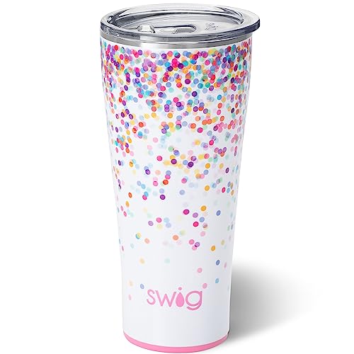 Swig Life 32oz Insulated Tumbler, Travel Coffee Tumbler with Lid, Cup Holder Friendly, Stainless Steel Travel Coffee Mug, Glitter Tumbler, Glitter Gifts (Confetti)