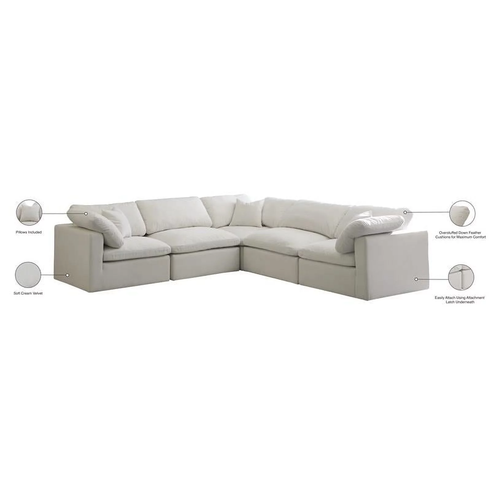 Meridian Furniture Plush Standard Cream Velvet Modular Sectional