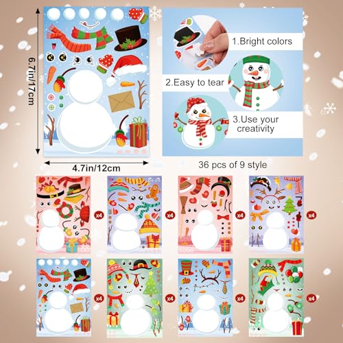 Faccito 36 Sheets Make a Snowman Sticker Craft for Kids DIY Christmas Stickers Winter Holiday Craft Games Xmas Snowman Stickers for Winter Holiday Party Game Classroom Activities Supplies