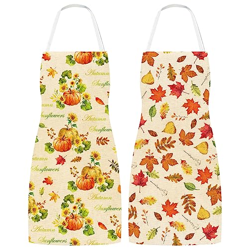 Whaline Christmas Aprons Poinsettia Flower Cardinal Bird Adjustable Kitchen Cooking Aprons for Xmas Holiday Home Party Supplies, Set of 2