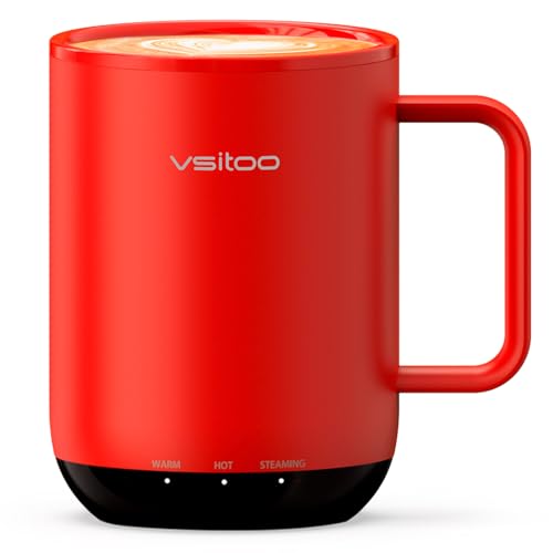 Vsitoo S3 Plus 14oz Heated Coffee Mug - Temperature Control Smart Mug with Mug Warmer, Auto-Sensing AI Heats Drinks to 120-150°F Hands-Free.Ideal for Home/Office/Gifts，Black